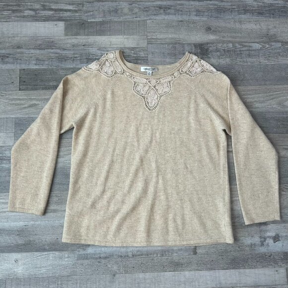 Coldwater Creek Sweaters - Coldwater Creek beige crochet lace Lambswool + Rabbit hair sweater size 1X S32